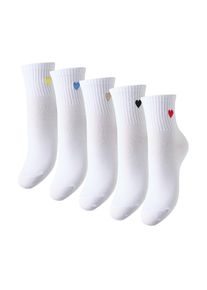 Pieces Damen Freizeitsocken "PCMOVA SOCKS 5 PACK BC", Gr. 1hellweiß pack:5 pack hearts, Materialmix, bestickt, Socken, mit Herz Stickerei
