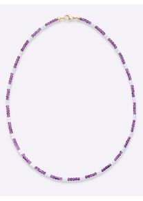 Lady Damen Perlenkette, 45, Glas, L: 45cm, lila, Glas, Halsketten