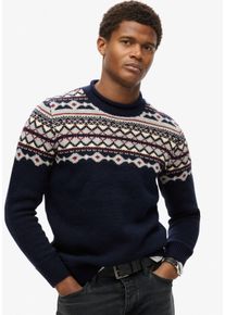 Superdry Herren Rundhalspullover "FAIRISLE KNIT CREW JUMPER", blau, modisch, Gr. XXL, gemustert, Strick, Obermaterial: 80% Polyacryl, 20% Wolle,
