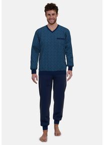 Götzburg GÖTZBURG Herren Pyjama "Zartbitter", Gr. 50, blau, Single Jersey, Obermaterial: 100% Baumwolle, bedruckt, casual, Homewear-Sets, Langarm,