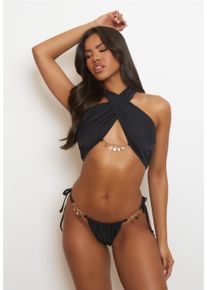 MODA MINX Damen Triangel-Bikini-Top "Clarissa Coin", schwarz, elegant, Gr. L, unifarben, 82% Polyamid, 18% Elasthan, Bikini-Oberteile, mit tollem