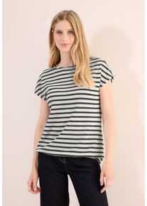 Cecil Damen T-Shirt, weiß, casual, Gr. XS, gestreift, Stoff, 65% Polyester, 18% Baumwolle, 13% Viskose, 4% Elasthan, Shirts, mit Elastiksaum