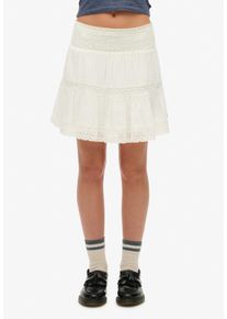 Superdry Damen Minirock "IBIZA LACE MIX MINI SKIRT", weiß, casual, Gr. XL, unifarben, Web, Obermaterial: 100% Seide, Röcke