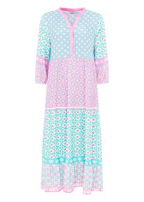 Zwillingsherz Damen Maxikleid ""Positive Vibes"", grün, modisch, Gr. SM, gemustert, Obermaterial: 100% Viskose, Kleider, mit Mustermix, Knopfleiste