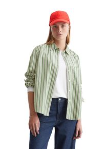 Marc O'Polo Damen Langarmbluse "aus Papertouch-Popeline", grün, Gr. L, MARC O'POLO DENIM, gestreift, Obermaterial: 100% Baumwolle, Blusen