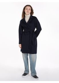 Tommy Hilfiger Damen Kurzmantel "REG DF WOOL BELTED COAT", blau, casual, Gr. 42, unifarben, Stoff, Obermaterial: 60% Wolle, 40% Polyester, Mäntel,