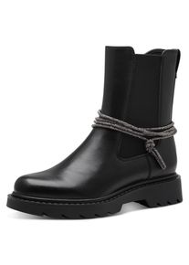 Tamaris Damen Chelseaboots, Gr. 39, schwarz, Lederimitat, Elastischer Einsatz, unifarben, modisch, Schuhe, Blockabsatz, Stiefelette mit funkelnden