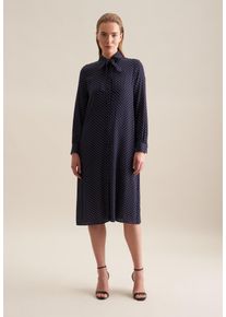 Seidensticker Damen Sommerkleid "Schwarze Rose", blau, Gr. 36, gepunktet, 100% Viskose, Kleider, Langarm Kragen Punkte