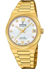 Festina Damen Automatikuhr "Rivé Collection", gold, Armbanduhren, Armbanduhr, Damenuhr, Swiss Made, mechanische Uhr, Edelstahlarmband