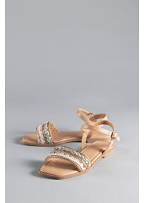 ANISTON SHOES Damen Riemchensandale, Gr. 37, beige, Lederimitat, modisch, Schuhe, Sommerschuh, Sandalette, Glitzersteine - NEUE KOLLEKTION