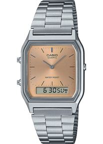 CASIO VINTAGE Damen Chronographedelstahlfarben, apricot, Armbanduhren, Quarzuhr, Armbanduhr, Damenuhr, Herrenuhr, Digitaluhr, Edelstahlband