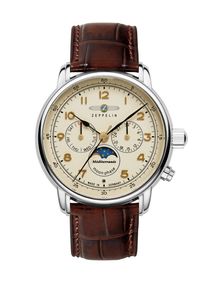 Zeppelin Herren Quarzuhr "LZ 121 Méditarrenée Moonphase", braun, Armbanduhren, Armbanduhr, Herrenuhr, Made in Germany, Lederarmband