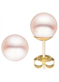 Jobo Damen Paar Ohrstecker, Gelbgold 585-Perlen, gelb, Gelbgold 585, Perlen, Ohrringe, 585 Gold mit Akoya-Zuchtperlen 8,5 mm