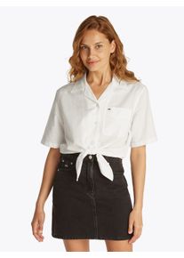 Tommy Jeans Damen T-Shirt "TJW CRP LINEN SS SHIRT", beige, casual, Gr. L, unifarben, Single Jersey, Obermaterial: 75% Baumwolle, 25% Leinen, Shirts,
