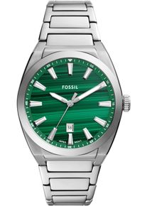 Fossil Herren Quarzuhr "EVERETT", silber, Armbanduhren, Armbanduhr, Herrenuhr, Lederarmband, analog, Tag