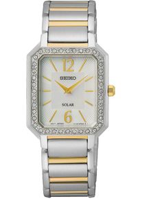 Seiko Damen Solaruhr, silber, Armbanduhren, Armbanduhr, Damenuhr, Perlmutt-Zifferblatt, Kristallsteine, Edelstahl