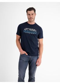 Lerros Herren T-Shirt "Lerros Unifarbenes T-Shirt mit Print", blau, Gr. S, 100% Baumwolle, Shirts