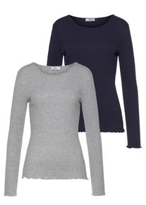 Flashlights Damen Langarmshirt, blau, Basic, Gr. 44, unifarben, Feinripp, Obermaterial: 100% Baumwolle. Obermaterial Melange: 95% Baumwolle, 5%