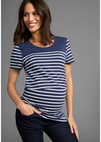 Neun Monate Damen Umstandsshirt "Geringeltes Schwangerschaft und Still-Shirt", blau, modisch, Gr. 44, Single Jersey, Obermaterial: 95% Baumwolle, 5%