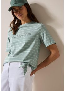Cecil Damen T-Shirtcool salvia grün, casual, Gr. S, gestreift, Jersey, Obermaterial: 95% Baumwolle, 5% Elasthan, Shirts, mit Schriftzug