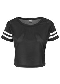 Urban Classics Herren Kurzarmshirt "Urban Classics Damen Ladies Mesh Short Tee", schwarz-weiß, casual, Gr. XS, gestreift, 100% Polyester, Shirts