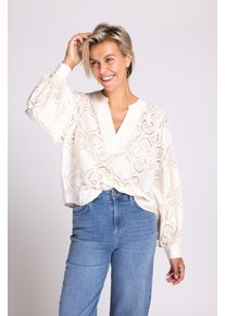 Zhrill Damen Langarmbluse "ROMY", weiß, casual, Gr. XL, unifarben, Web, Obermaterial: 77% Polyester, 19% Viskose, 4% Elasthan, Blusen, mit