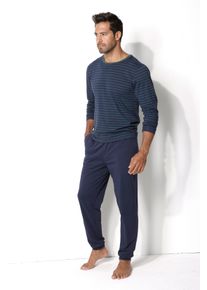 Le Jogger Herren Pyjama, Gr. 60, bunt, Jersey, Obermaterial: 100% Baumwolle, gestreift, Basic, Homewear-Sets, Schlafanazug lang im Streifendesign