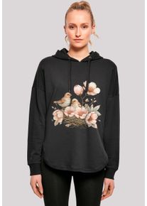 F4NT4STIC Damen Kapuzenpullover "Vogelnest Blumen", schwarz, casual, Gr. XS, Obermaterial: 100% Baumwolle, Pullover, Premium Qualität