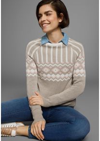 AJC Damen Jacquardpullover, rosa, casual, Gr. 36, Norwegermuster, Feinstrick, Obermaterial: 50% Baumwolle, 50% Polyacryl, Pullover, mit