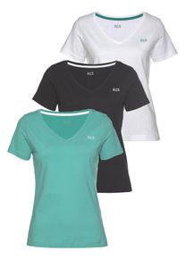 H.I.S. H.I.S Damen T-Shirt "Essential-Basics", blau, Basic, Gr. 36, bestickt, Obermaterial: 100% Baumwolle, Shirts, hüftlange Passform, figurumspielender