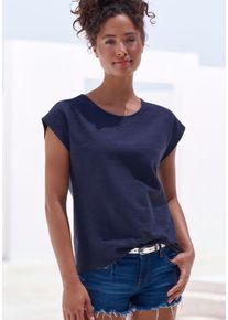 Vivance Damen T-Shirt "mit modischer Streifenstruktur", blau, modisch, Gr. 36, unifarben, Obermaterial: 100% Baumwolle, Shirts, aus weicher