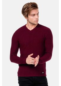 Cipo & Baxx CIPO & BAXX Herren V-Ausschnitt-Pullover "Pullover", rot, casual, Gr. XXL, unifarben, 50% Polyacryl;50% Viskose, Pullover, mit Karomuster, CP-169