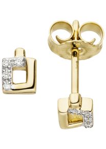 Jobo Damen Paar Ohrstecker, SI = kleine Einschlüsse, Gelbgold 585-Diamanten, gelb, Gelbgold 585, Diamanten, Ohrringe, eckig 585 Gold bicolor mit 8