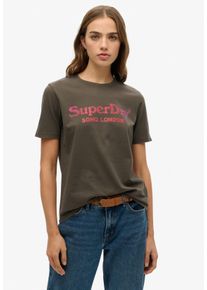 Superdry Damen Kurzarmshirt "VENUE METALLIC RELAXED TEE", schwarz, casual, Gr. XS, bedruckt, Single Jersey, Obermaterial: 100% Baumwolle, Shirts