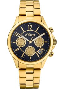s.Oliver Damen Multifunktionsuhr, gold, Armbanduhren, Armbanduhr, Quarzuhr, Damenuhr, Datum, Edelstahlarmband