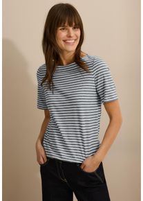 Cecil Damen Rundhalsshirt, blau, Basic, Gr. XXL, gestreift, Web, 100% Baumwolle, Shirts, aus reiner Baumwolle