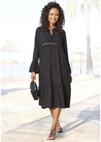 Lascana Damen Midikleid, schwarz, modisch, Gr. 32, unifarben, Web, Obermaterial: 100% Viskose, Kleider, mit Häkeleinsätzen