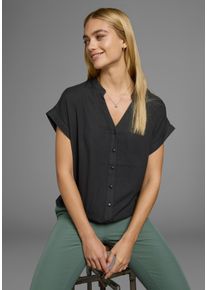 Boysen's BOYSEN'S Damen Hemdbluse, schwarz, feminin, Gr. 44, Web, Obermaterial: 100% Viskose, Blusen, im Oversized-Style mit Ballonsaum