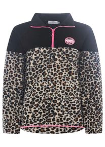Zwillingsherz Damen Troyer ""Leo Lover"", schwarz, casual, Gr. LXL, Obermaterial: 50% Baumwolle, 50% Polyester, Pullover, mit Fleece Muster