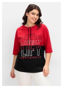 sheego Damen T-Shirt "Große Größen", rot, casual, Gr. 48, bedruckt, Obermaterial: 100% Baumwolle, Shirts, mit kleinem Stehkragen und Wordingprint