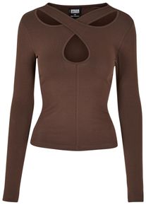 Urban Classics Damen Longsleeve "Urban Classics Damen Ladies Crossed Cut Out Longsleeve", braun, klassisch, Gr. 5XL, unifarben, 95% Baumwolle, 5%