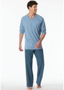 Schiesser Herren Schlafanzug "Comfort Essentials", Gr. 48, blau, Single Jersey, Obermaterial: 100% Baumwolle, unifarben, casual, Homewear-Sets, mit