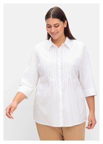 sheego Damen Hemdbluse "Große Größen", weiß, klassisch, Gr. 48, unifarben, Obermaterial: 100% Baumwolle, Blusen, mit Biesen und 3/4-Ärmeln