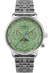 Zeppelin Damen Multifunktionsuhr "LZ 14 Marine Moonphase", silber, Armbanduhren, Quarzuhr, Damen, Datum, Mondphase, Lederarmband, Made in Germany