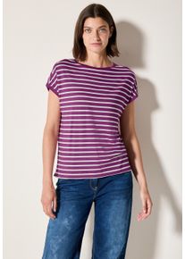 Cecil Damen Rundhalsshirtanemone pink, casual, Gr. M, gestreift, Stoff, 65% Viskose, 30% Polyester, 5% Elasthan, Shirts, mit U-Boot-Ausschnitt