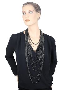 Damen Lange Kette "Noir Allure", schwarz, Basic, Collezione Alessandro, Metall, Halsketten, mehrreihige Gliederkette