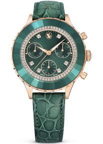 Swarovski Damen Chronograph "OCTEA CHRONO", grün, Armbanduhren, Quarzuhr, Armbanduhr, Damenuhr, Swiss Made, Lederarmband, analog