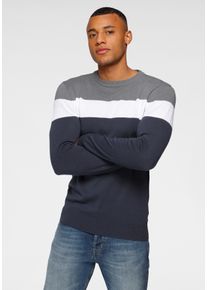 H.I.S. H.I.S Herren Rundhalspullover "neue Farben", grau, casual, Gr. S, colorblocking, Feinstrick, Obermaterial: 50% Baumwolle, 50% Polyacryl, Pullover,