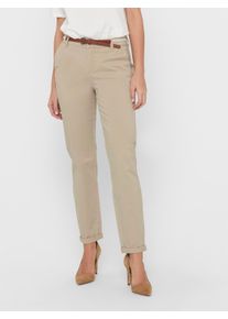 Only Damen Chinohose "ONLBIANA COTTON BELT CHINO CC PNT", braun, modisch, Gr. 34, unifarben, Web, Obermaterial: 98% Baumwolle, 2% Elasthan, Hosen,