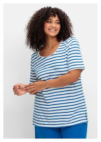 sheego Damen Rundhalsshirt "Große Größen", beige, casual, Gr. 40, gestreift, Obermaterial: 50% Baumwolle, 50% Modal, Shirts, mit Spitzenborte am